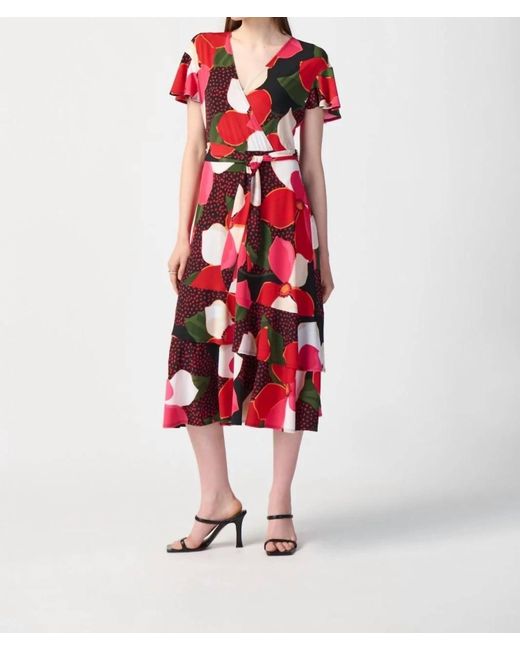 Joseph Ribkoff Red Floral Print Flowy Dress