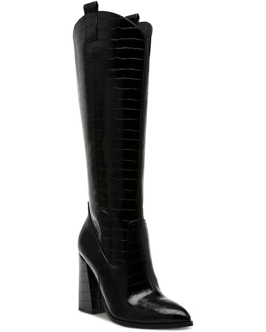 DV by Dolce Vita Black Charlot Faux Leather Block Heel Knee-high Boots