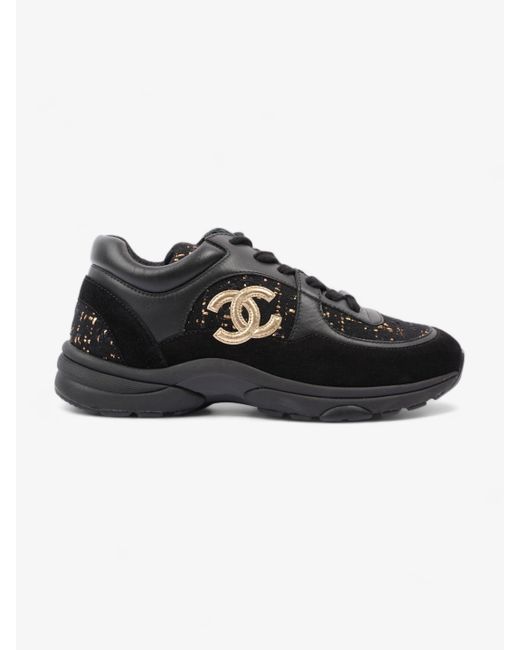 Chanel Black Cc Runners / Gold Suede