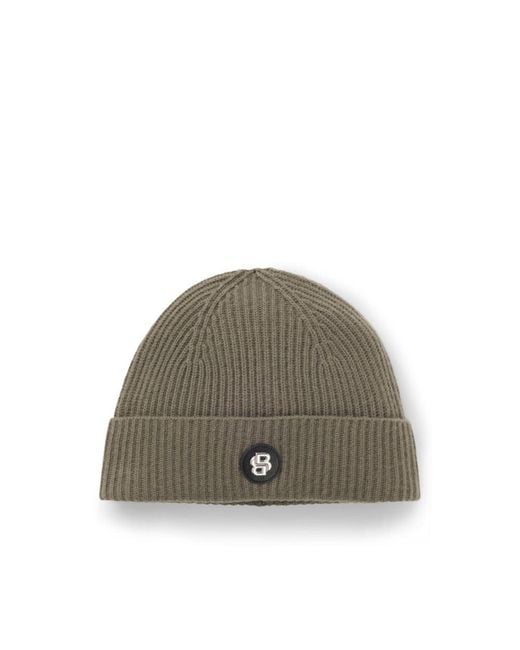 Boss Green Wool-Cashmere Beanie Hat With Double B Monogram for men