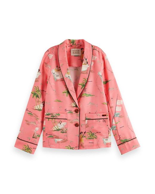 Scotch & Soda Red Girls Single Breasted Printed Blazer