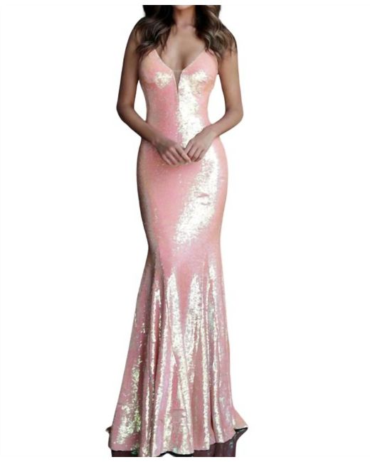 Jovani Pink V-neck Sequin Gown