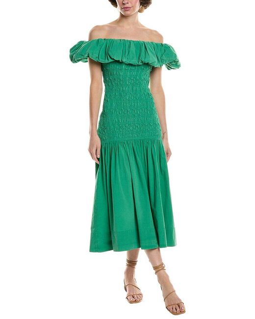 Sea Green Juni Off-The-Shoulder Midi Dress