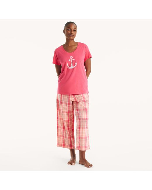 Nautica Pink Plaid Pajama Pant Set