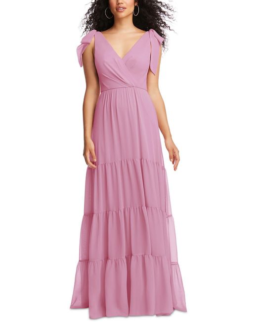 Social Bridesmaid Purple Bow Polyester Evening Dress