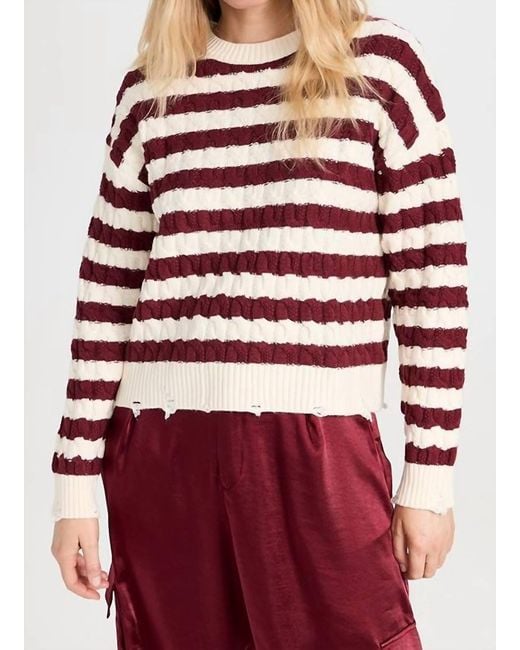 LNA Red Devi Distressed Cable Knit Sweater