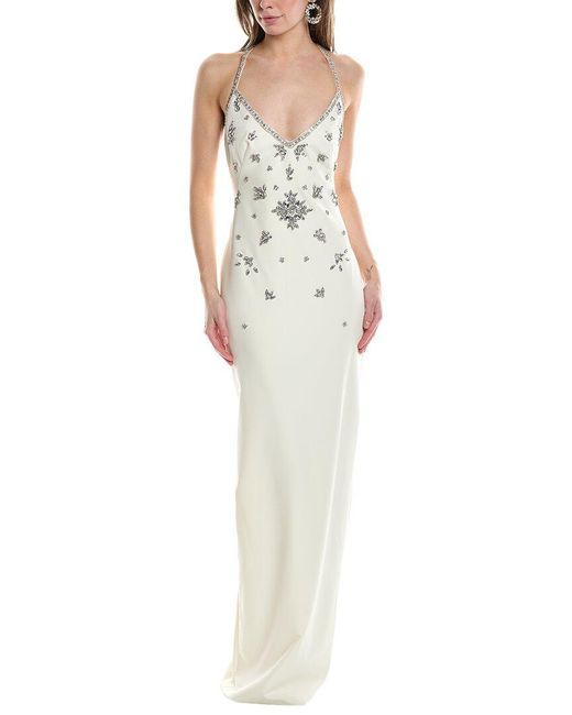 Marchesa White Embellished Column Gown
