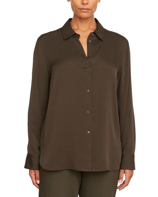 Vince Brown Plus Slim Fitted Silk-blend Blouse