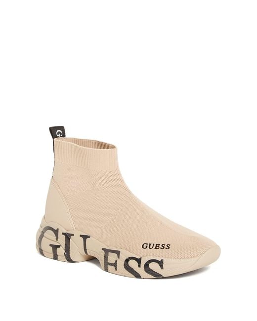 Guess Factory Pause Logo Knit Sneakers in Natural | Lyst