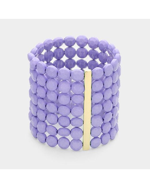 Fashnzfab Purple 7Rows Wide Faceted Round Beaded Stretch Bracelet