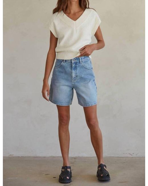 By Together Blue Denim Dad Straight Leg Shorts