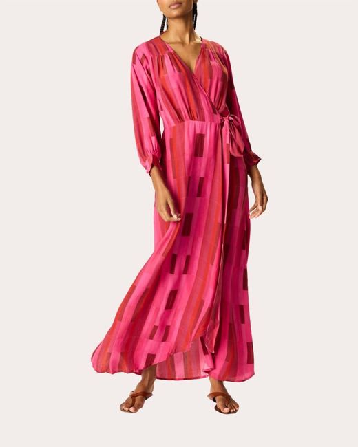 Natalie Martin Red Kate Silk Print Long Sleeve Dress