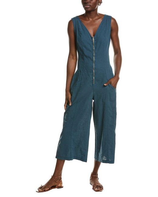 XCVI Blue Norris Linen-Blend Jumpsuit