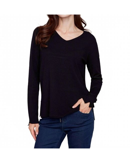 Charlie b Women's Blue Long Sleeve V-Neck Sweater