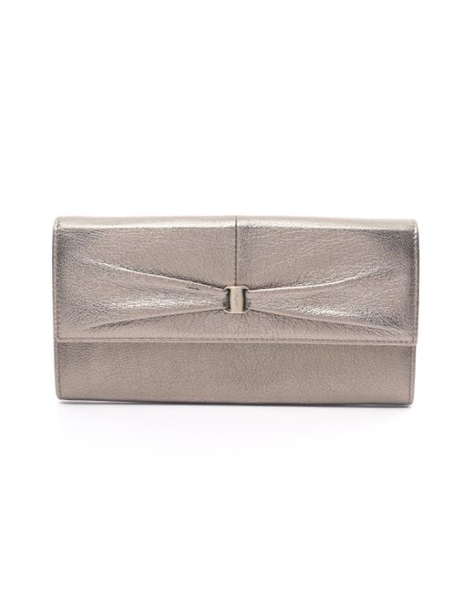 Ferragamo Gray Vara Ribbon Bi-fold Long Wallet Leather Bronze