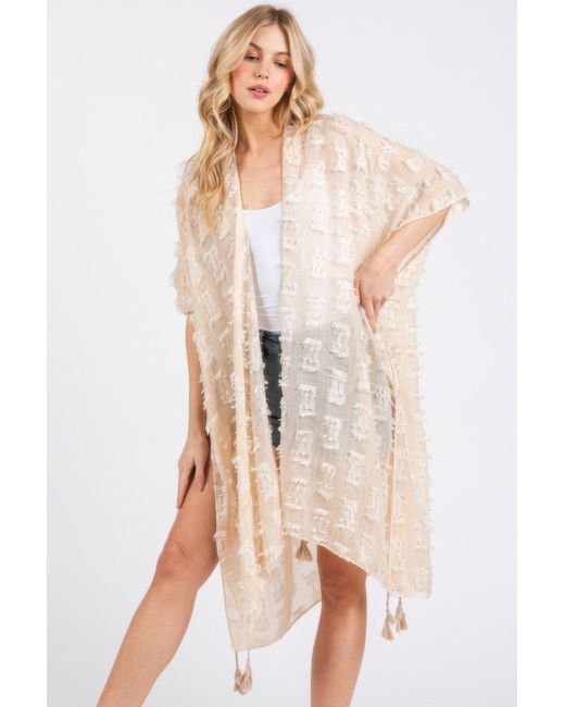 TRUEDAMES Natural Distressed Pattern Tassel Kimono