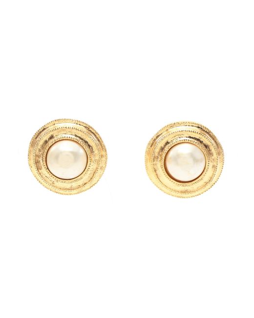 Chanel Metallic Earrings Gp Fake Pearl Gold Offvintage