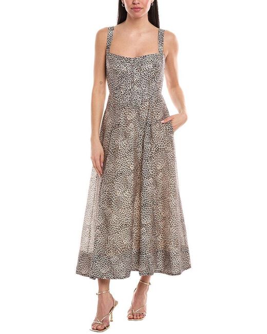 Bardot Brown Lilah Corset Linen-Blend Midi Dress