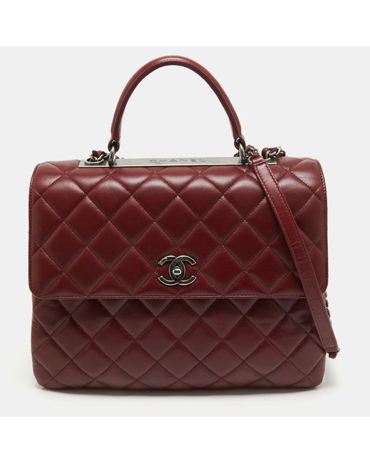 Chanel Red Dark Quilted Leather Large Trendy Cc Top Handle Bag