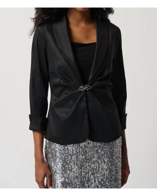 Joseph Ribkoff Black Taffeta Fitted Blazer W/ Shawl Collar