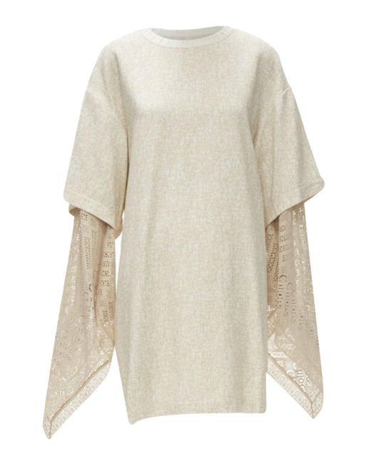 Chloé White New Chloe 2019 Sandy Khaki Speckle Bohemian Crochet Sleeves Layered Dress