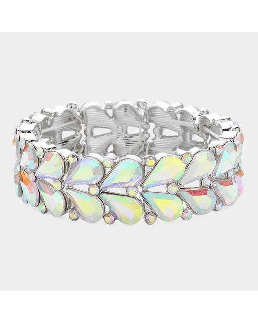 Fashnzfab Metallic Teardrop Stone Cluster Embellished Stretch Evening Bracelet Ab