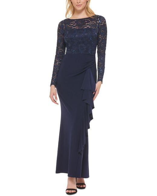 Jessica Howard Blue Lace Sequined Evening Dress