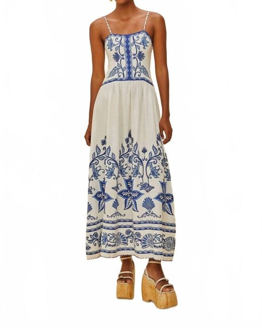 Farm Rio Blue Shell Garden Midi Dress