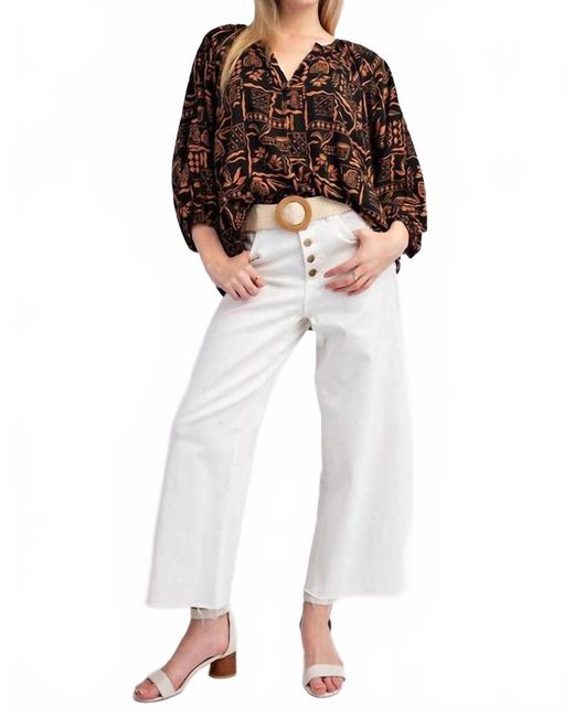 Easel Black Aztec Print Challis Top