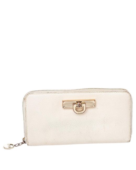 DKNY Natural Cream Leather Zip Around Wallet