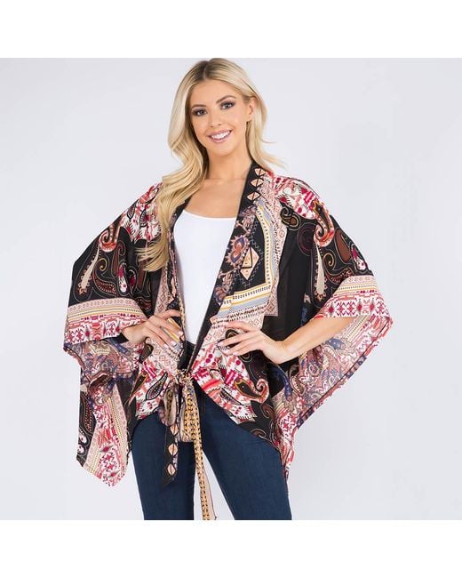 TRUEDAMES Brown Boho Paisley Patchwork Pattern Kimono Wrap Poncho