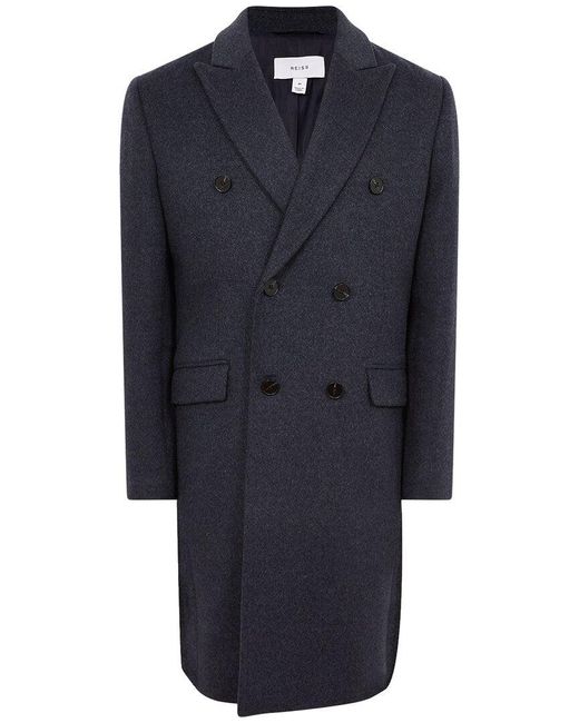 Reiss Blue Reflection Wool-Blend Overcoat for men