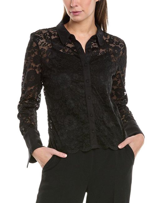 Vince Camuto Black Collared Button-Down Knit Blouse