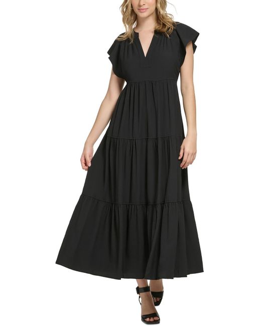 Calvin Klein Black Textured Tiered Maxi Dress