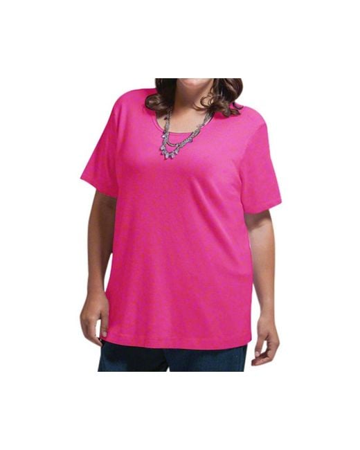 On The Plus Side Pink Solid Short Sleeve U-Neck Tee