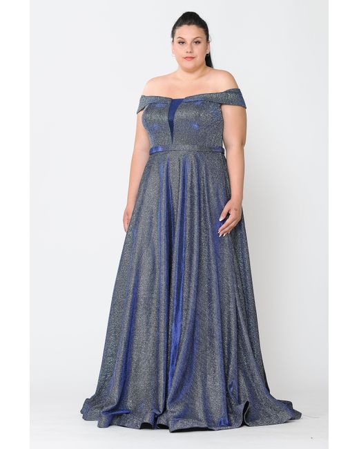 TRUEDAMES Blue Off The Shoulder Plus Size