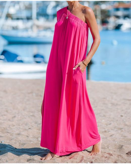 LAVENDER J Pink Laid Back Jersey 1-Shoulder Jumpsuit