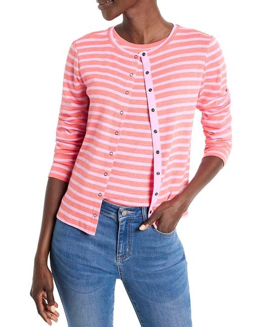NIC+ZOE Red Striped Snap Front Cardigan