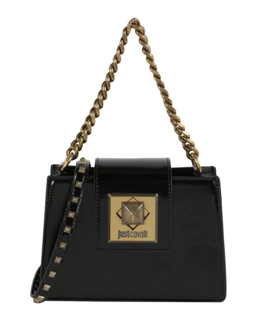 Just Cavalli Black Square Tiger Buckle With Gold Chain Shoulder Bag