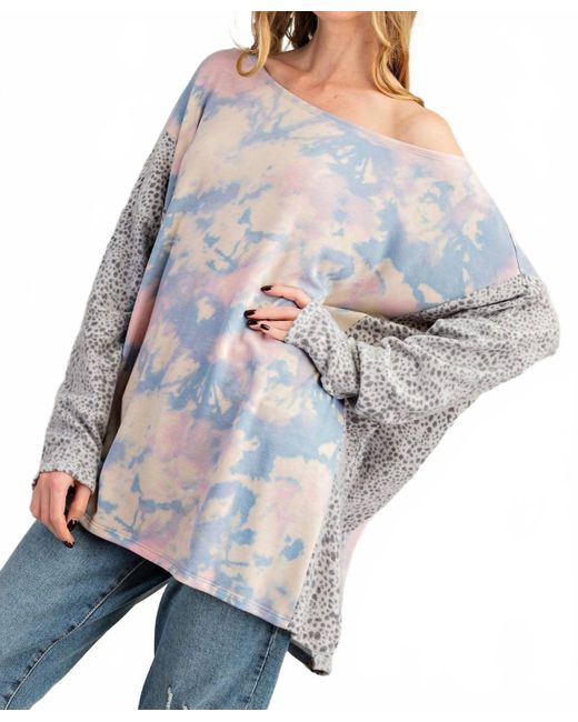 143 Story Gray Brushed Soft Tie Dye & Cheetah Print Tunic Top