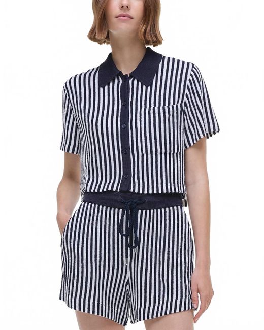 Jonathan Simkhai Blue Short Sleeve Cropped Camp Shirt