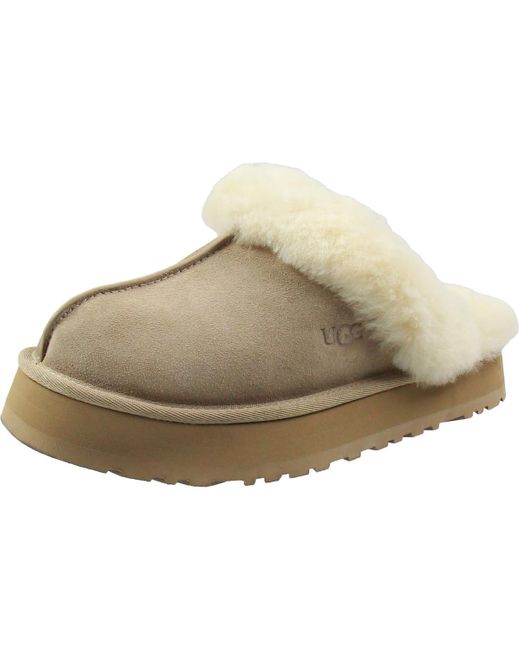 Ugg Natural Faux Fur Lined Faux Suede Slide Slippers