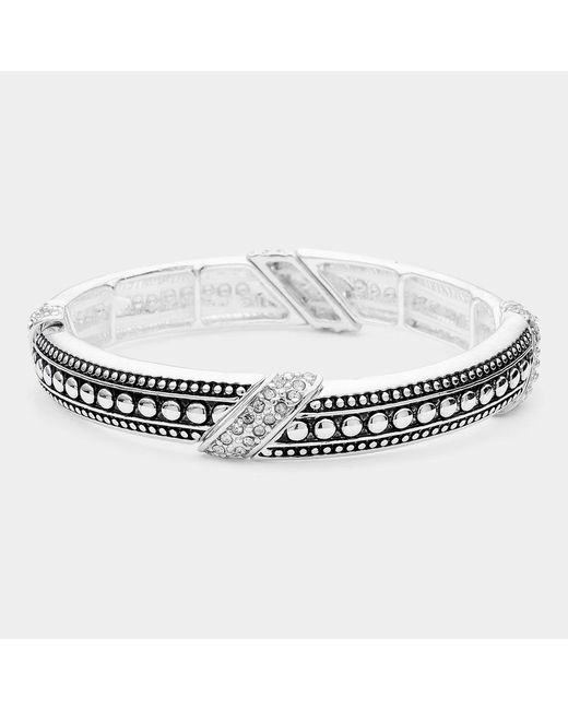 Fashnzfab Blue Stone Paved Bar Pointed Stretch Bracelet Antique, Clear