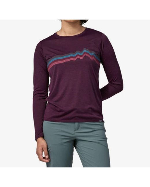 Patagonia Purple Long-sleeved Cool Daily Graphic Shirt In Ridge Rise Stripe/night Plum X-dye