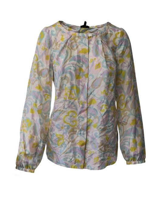 ESCADA Blue Printed Silk Peasant Blouse