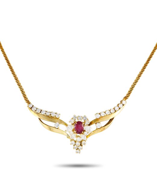 Non-Branded Metallic Lb Exclusive 14k Yellow 4.0ct Diamond And Burma Heated Ruby Necklace Mf31-012324