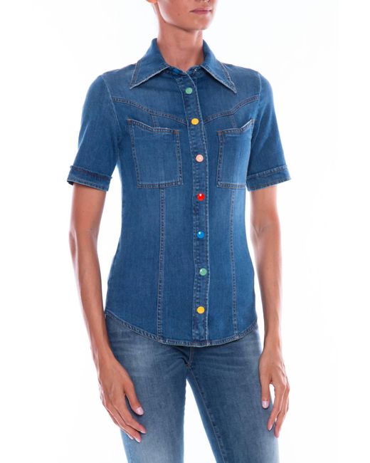 Love Moschino Blue Denim Short Sleeve With Colored Snaps