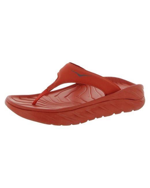 Hoka One One Red Ora Recovery Flip Faux Leather Logo Flip-flops