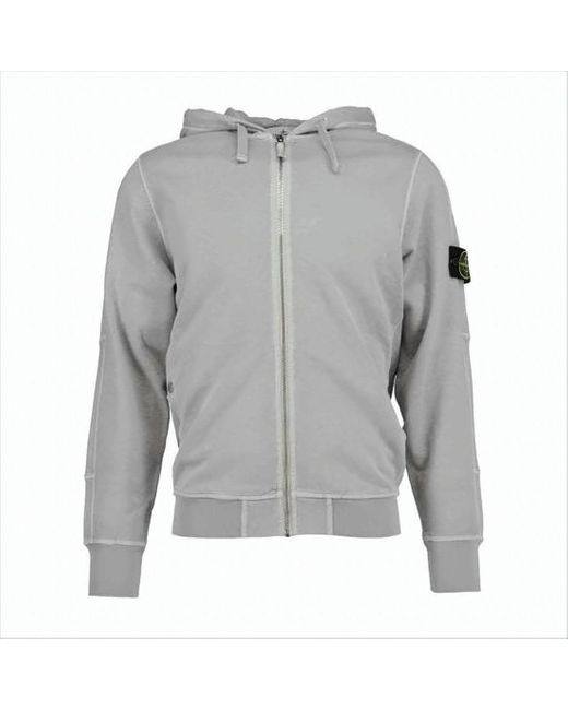 Stone Island Hooded Zip-Up Jacket With Compass Logo in Gray for