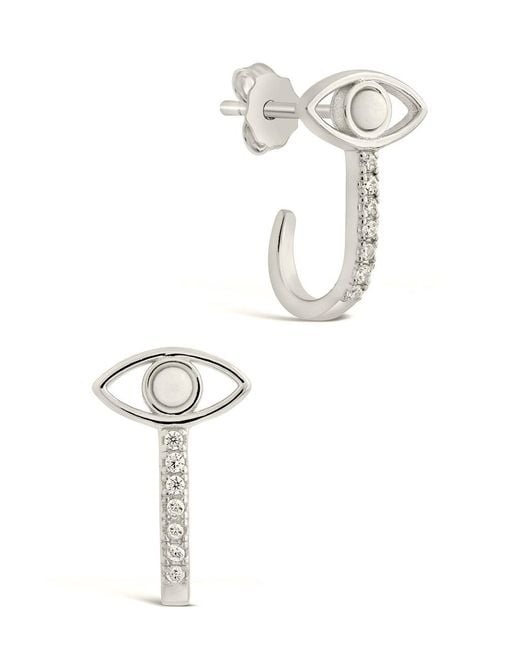 Sterling Forever White Sterling Opal Evil Eye Suspender Stud Earrings